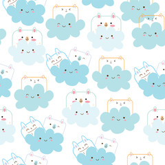 rainbow and cloud seamless pattern design with cute animal