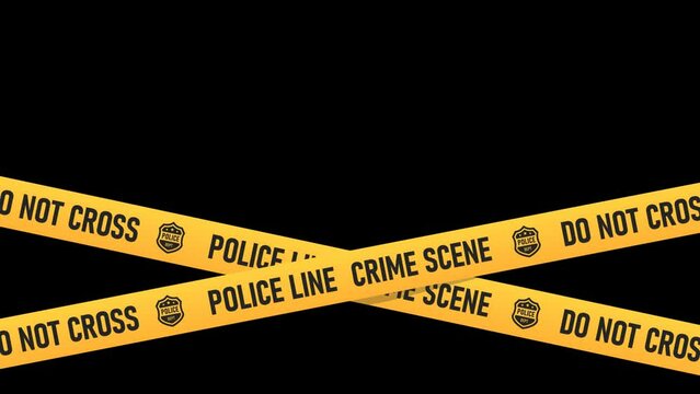 Police Line, Crime Scene, Do Not Cross Barrier Tape animation. Alpha channel, transparent background. 4K resolution