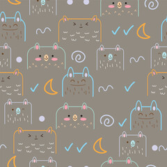 Hand drawn cute childlike animals seamless pattern design