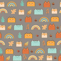 rainbow and cloud seamless pattern design with cute animal