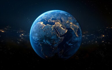 Obraz premium Earthrise Over Nighttime City Lights With Milky Way and Shooting Stars