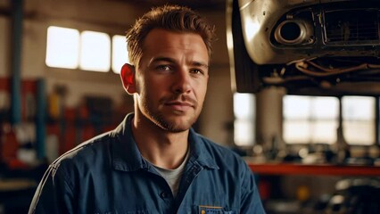 Car mechanic in the workshop, portrait, close up 