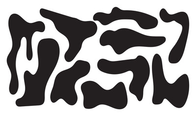 Abstract fluid black blob shape vector set. Modern liquid irregular blob shape elements graphic flat style on white background in eps 10.