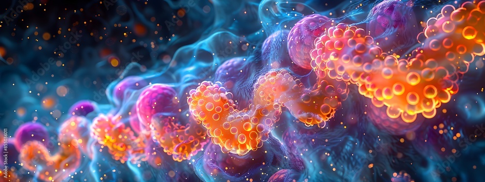 Aufkleber vibrant depiction of the gut microbiome intricate network of colorful microbial patterns in a