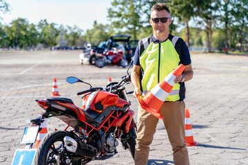 Concept of motorcycle school of driving.