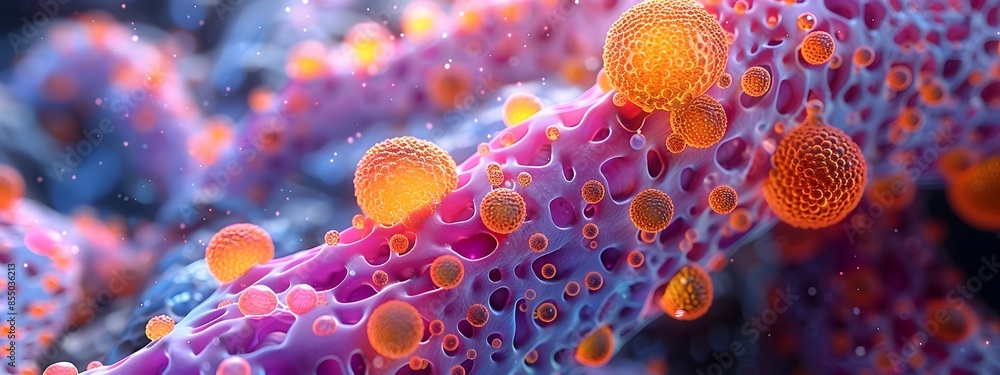 Poster Exploring the Intricate Gut Microbiome Displaying Colorful Microbial Patterns in a Scientific