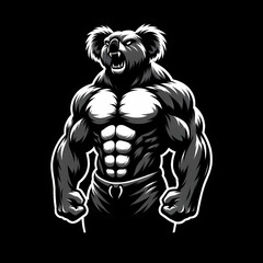 Fototapeta premium Muscular Koala Grayscale Vector Art