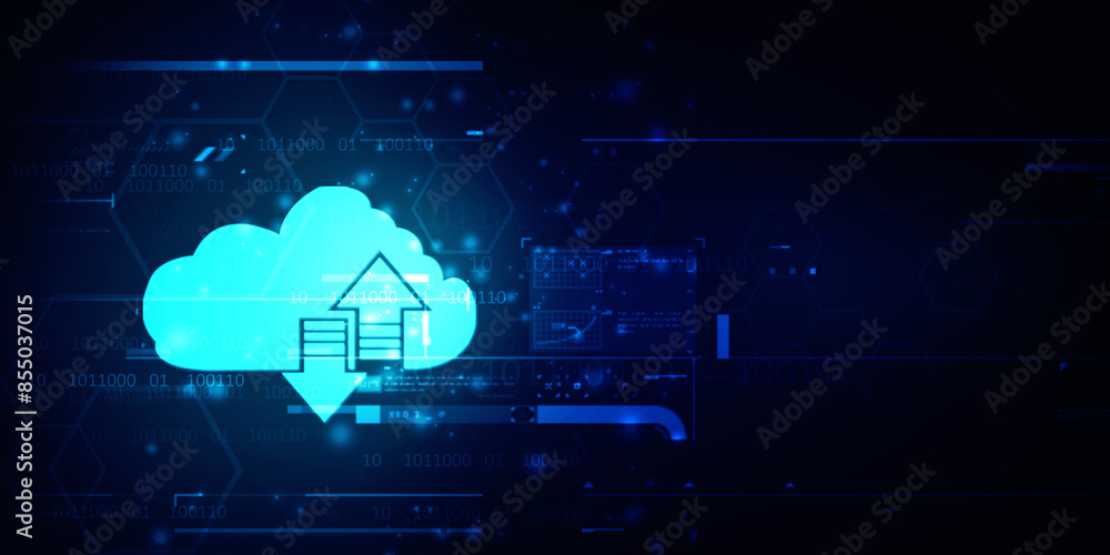 Poster 2d illustration uploading downloading arrow with cloud