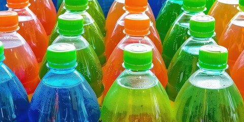 Colorful Bottles of Soda Close-up