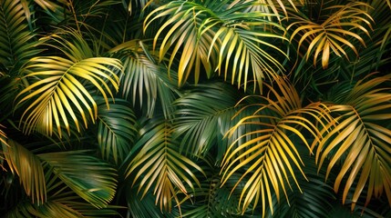 Saplings of palm trees with golden leaves in tropical Asia