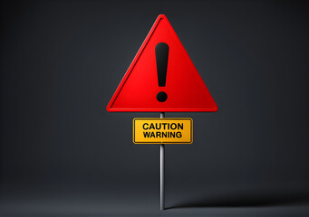 Realistic red caution warning sign for attention exclamation mark traffic sign by 3d render illustration. Generative AI