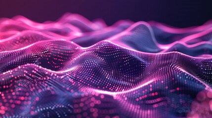 Abstract pink and purple digital wave on a dark background.