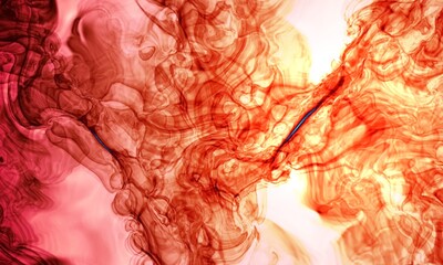 Abstract Swirls with Smoke-like Textures in orange and red on white background 