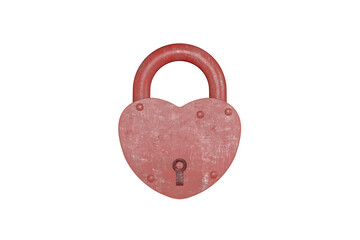 Heart-shaped lock isolated on transparent background, 3D rendering.