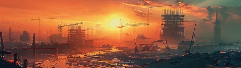 Obraz premium construction site at sunset 