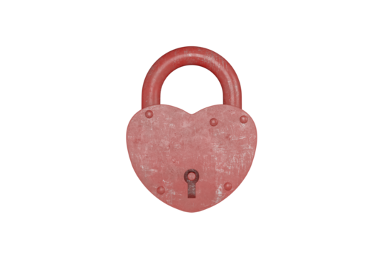 Heart-shaped lock isolated on transparent background, 3D rendering.