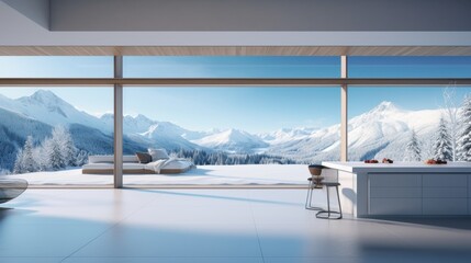 Contemporary Empty Home with Wide Open Snowy Mountain