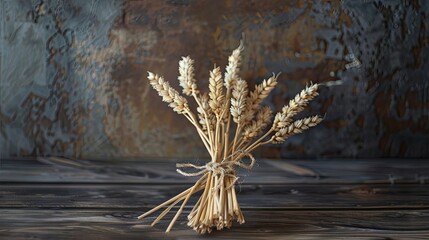 Golden Wheat Stalks on Rustic Wooden Surface