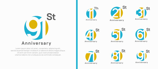 anniversary logotype set. vector design blue and yellow color circle can be use for celebration moment