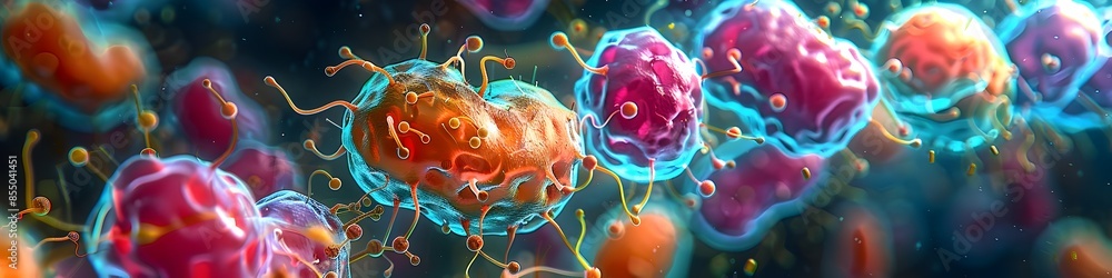 Poster 3d rendered visualization of diverse gut and skin microbiota coexisting in intricate patterns