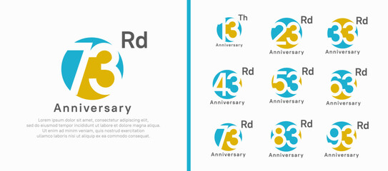 Fototapeta premium anniversary logotype set. vector design blue and yellow color circle can be use for celebration moment
