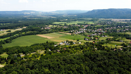 Obraz premium drone view of the city at sunset