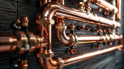Fototapeta premium Copper pipelines of a heating system