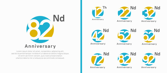 anniversary logotype set. vector design blue and yellow color circle can be use for celebration moment