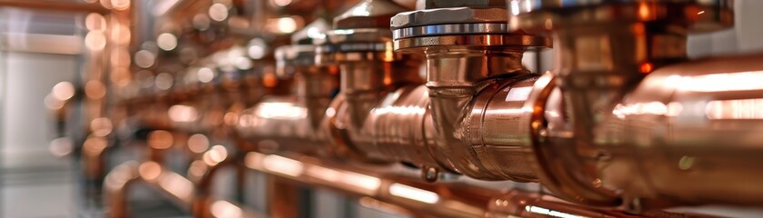 Naklejka premium Copper pipelines of a heating system