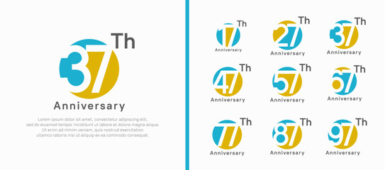anniversary logotype set. vector design blue and yellow color circle can be use for celebration moment