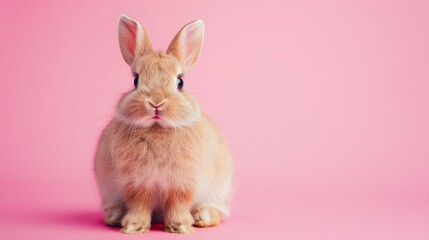 Obraz premium Adorable fluffy rabbit sitting isolated on a plain background.