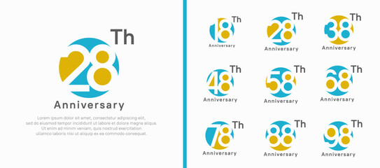 anniversary logotype set. vector design blue and yellow color circle can be use for celebration moment