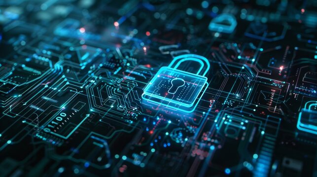 National Cyber Security Awareness Month. Digital Padlock in Futuristic Cybersecurity Concept