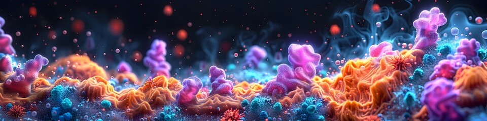 Naklejka premium Captivating Portrayal of Gut and Skin Microbiota Thriving Biome and Dynamic Microbial Interactions