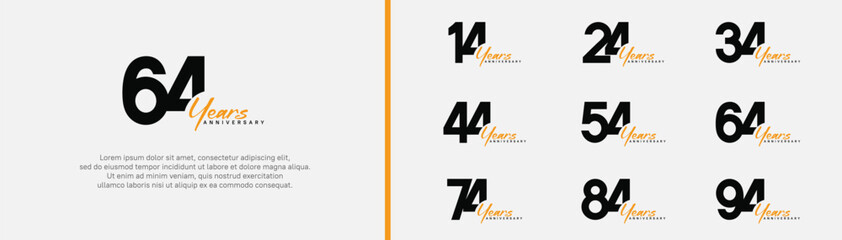 anniversary logotype set. vector design black and orange color can be use for special moment
