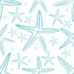 Seamless seashell pattern on white background.