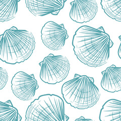 Seamless seashell pattern on white background.