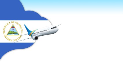 3d illustration plane with Nicaragua flag background for business and travel design