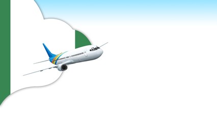 3d illustration plane with Nigeria flag background for business and travel design