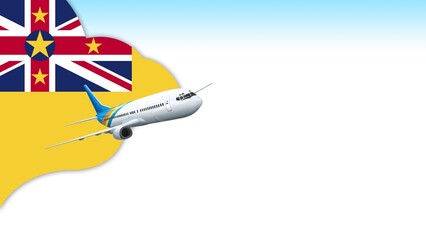 3d illustration plane with Niue flag background for business and travel design