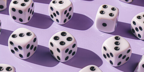 Various SixSided Dice with Black Dots Arranged Neatly