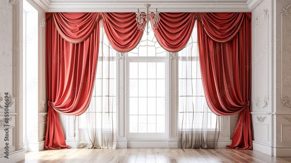 Wall mural White backdrop with luscious scarlet curtains. - Wall murals
