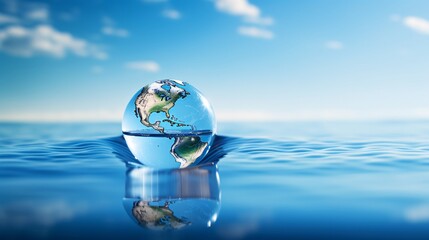 a globe in water with blue sky