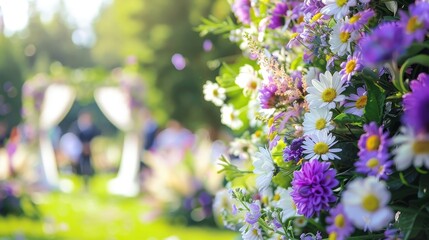Elegant Outdoor Wedding Ceremony with Floral Arch and Guests