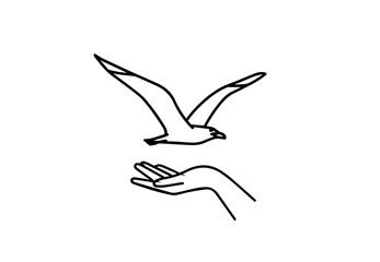 hand black outline of a bird on top on a transparent background,