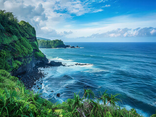 Fototapeta premium Waves rolling into the rocky coast of Hana, Maui, Hawaii