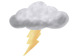 Hand-drawn watercolor illustration of grey clouds with lightning isolated on a white background.