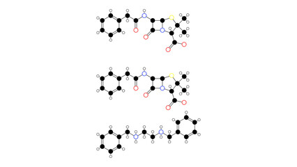 benzathine benzylpenicillin molecule, structural chemical formula, ball-and-stick model, isolated image benzathine penicillin g