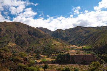 Scenery of a mountain range in Bolivia, rural Andean mountain scenery
