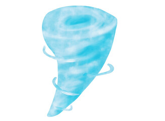 Hand-drawn watercolor illustration of a tornado isolated on a white background.